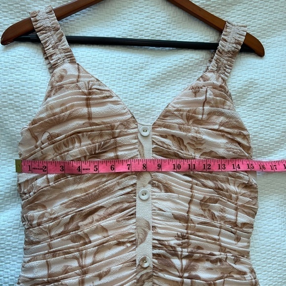 Ted Baker London Rrosiee Palm Tree Ruched Front Sleeveless Ruffle Hem Mini Dress - Picture 9 of 16